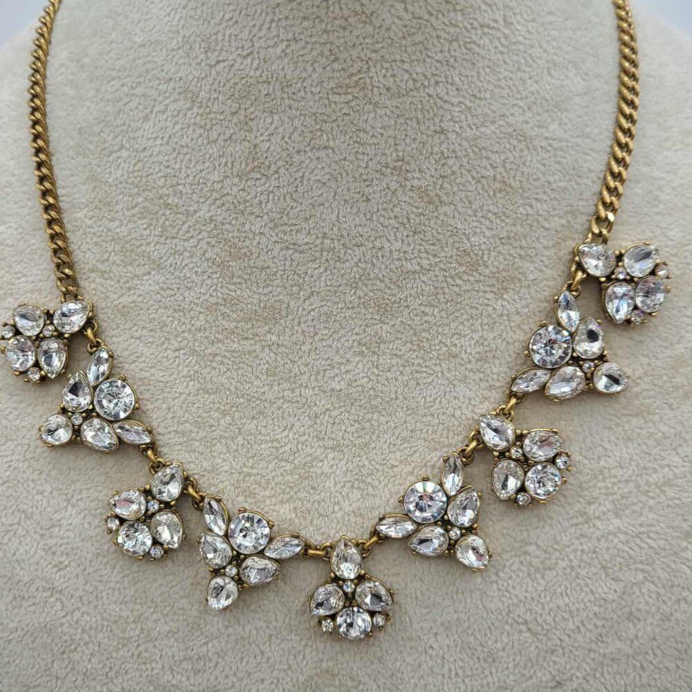 J Crew Clear Crystal Gold Tone Statement Necklace